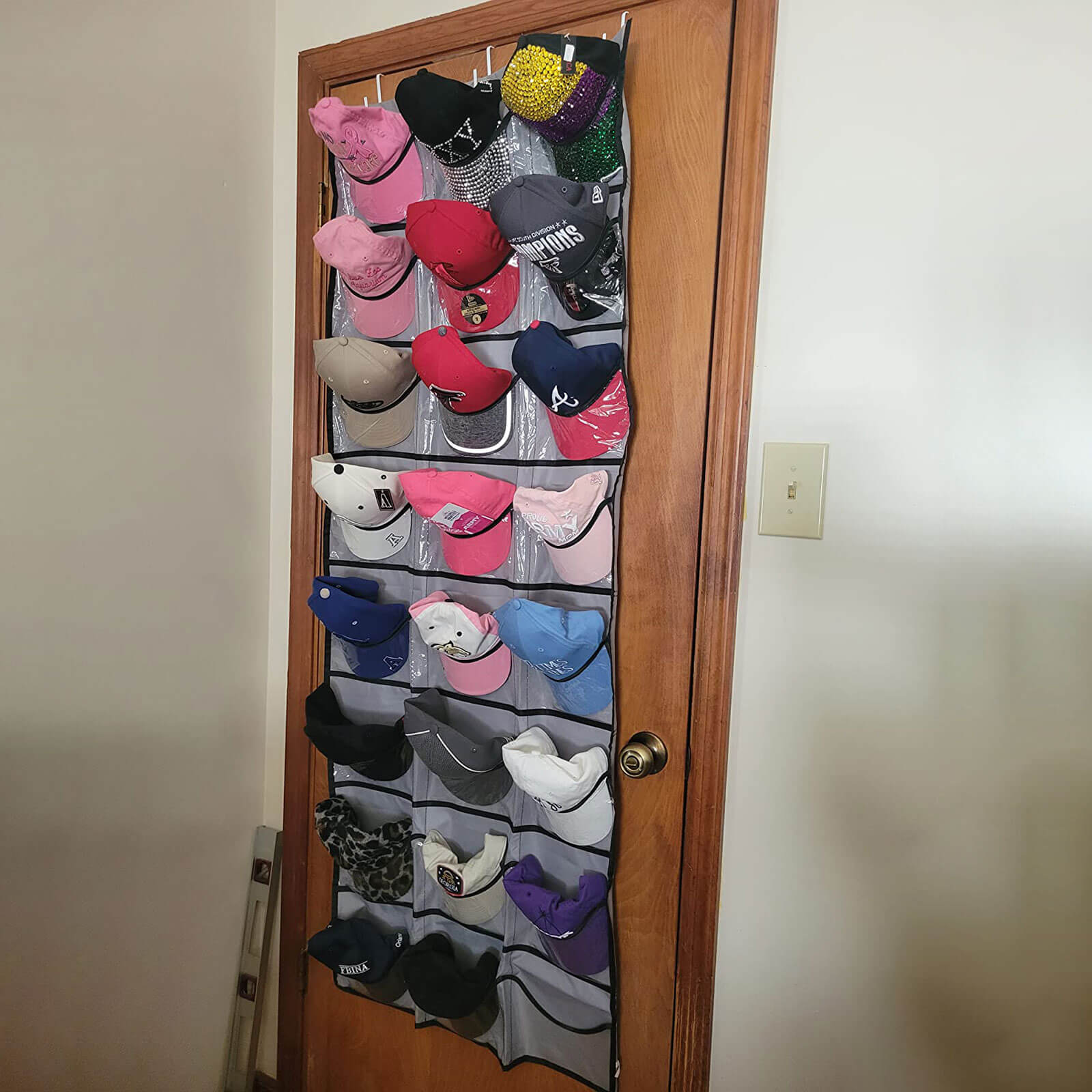 Baseball Cap Rack for Door with 24 Pockets - Hat Rack Store